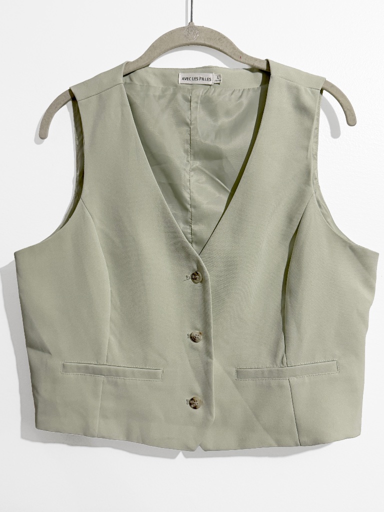 Avec Les Filles Light Sage Green Cropped Blazer Jacket Size Large